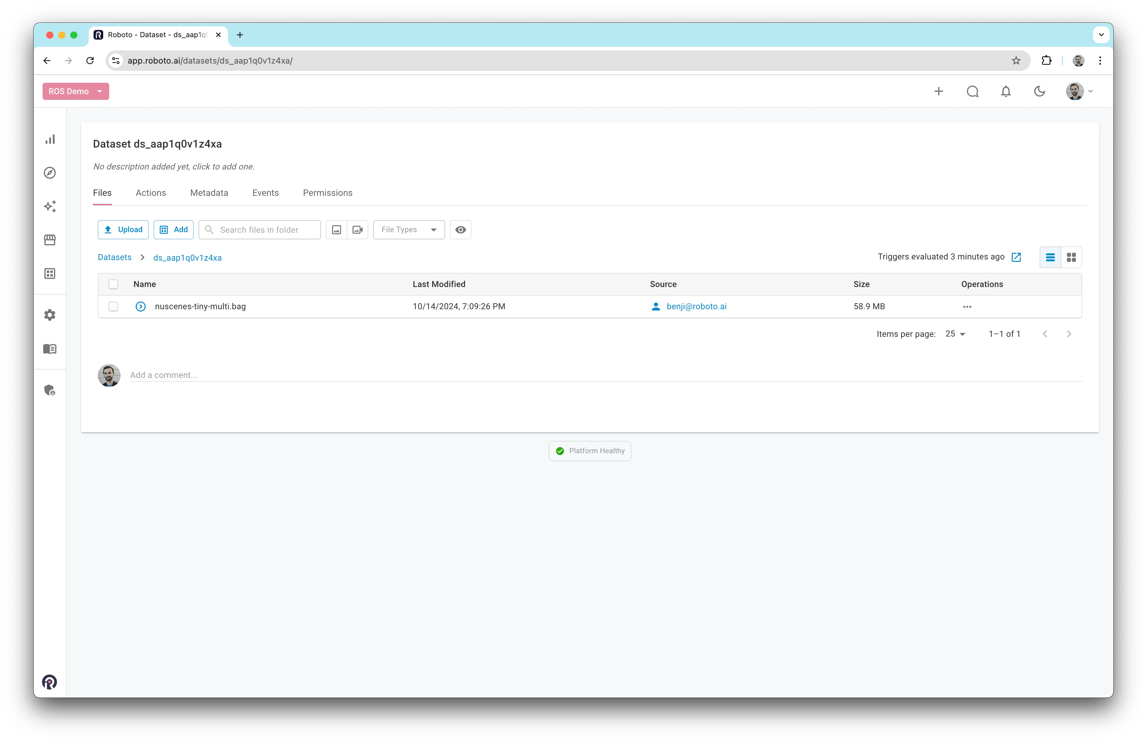 Create Event Dataset Upload