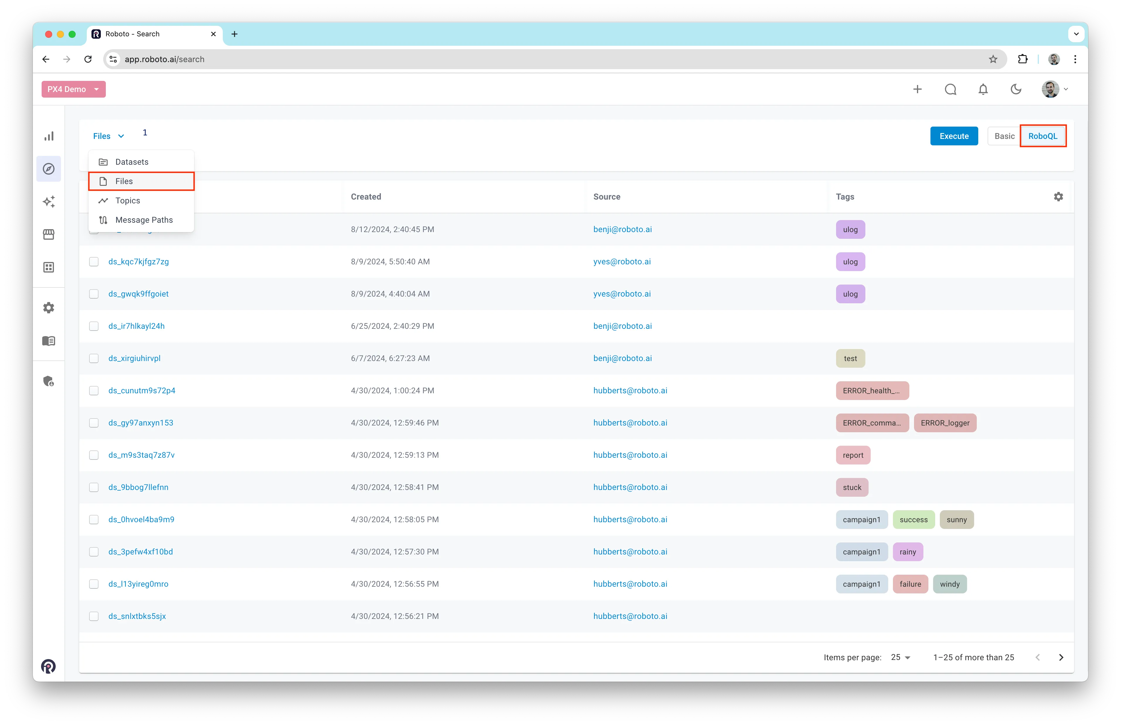 RoboQL search interface