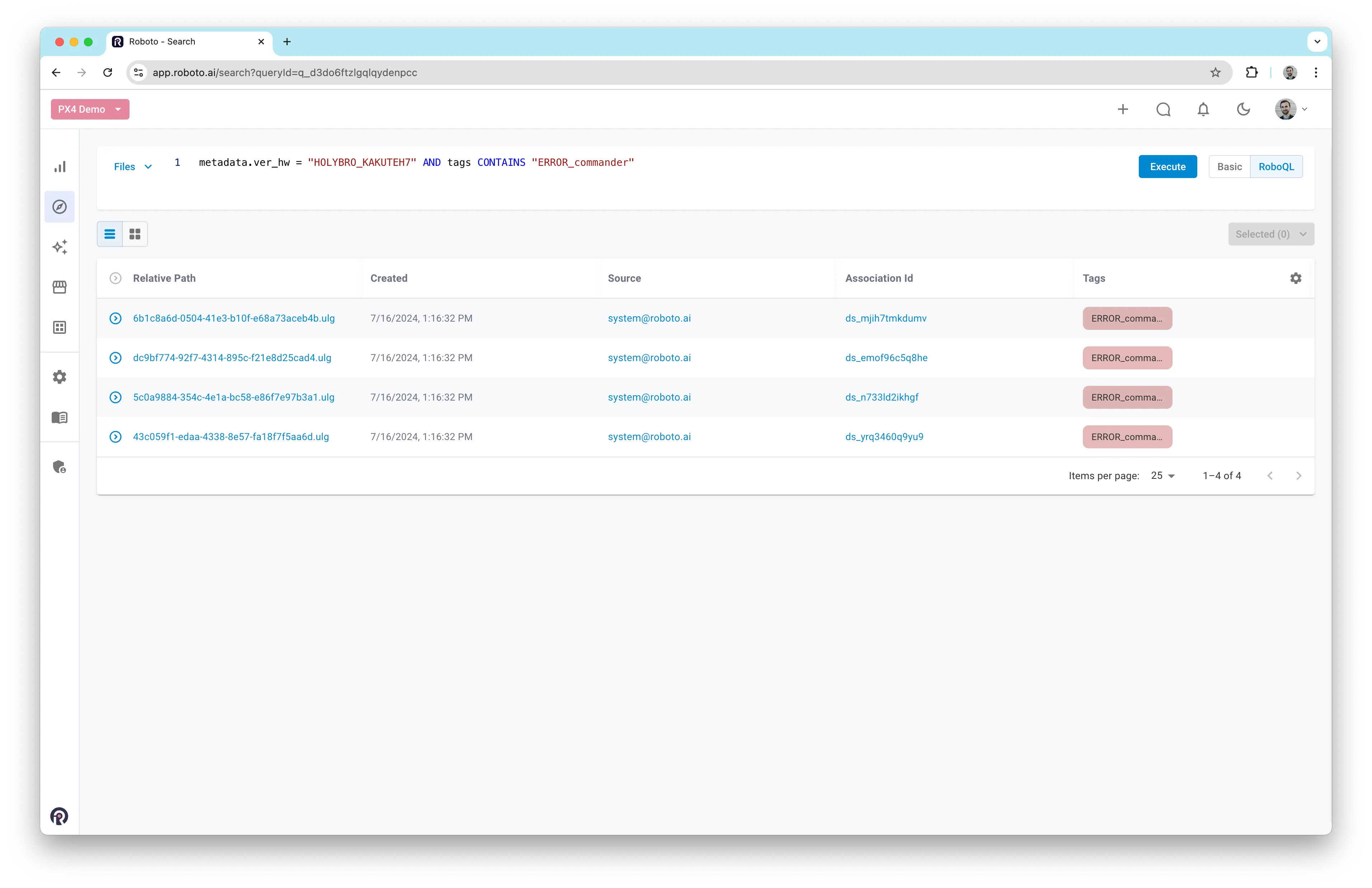 Query results