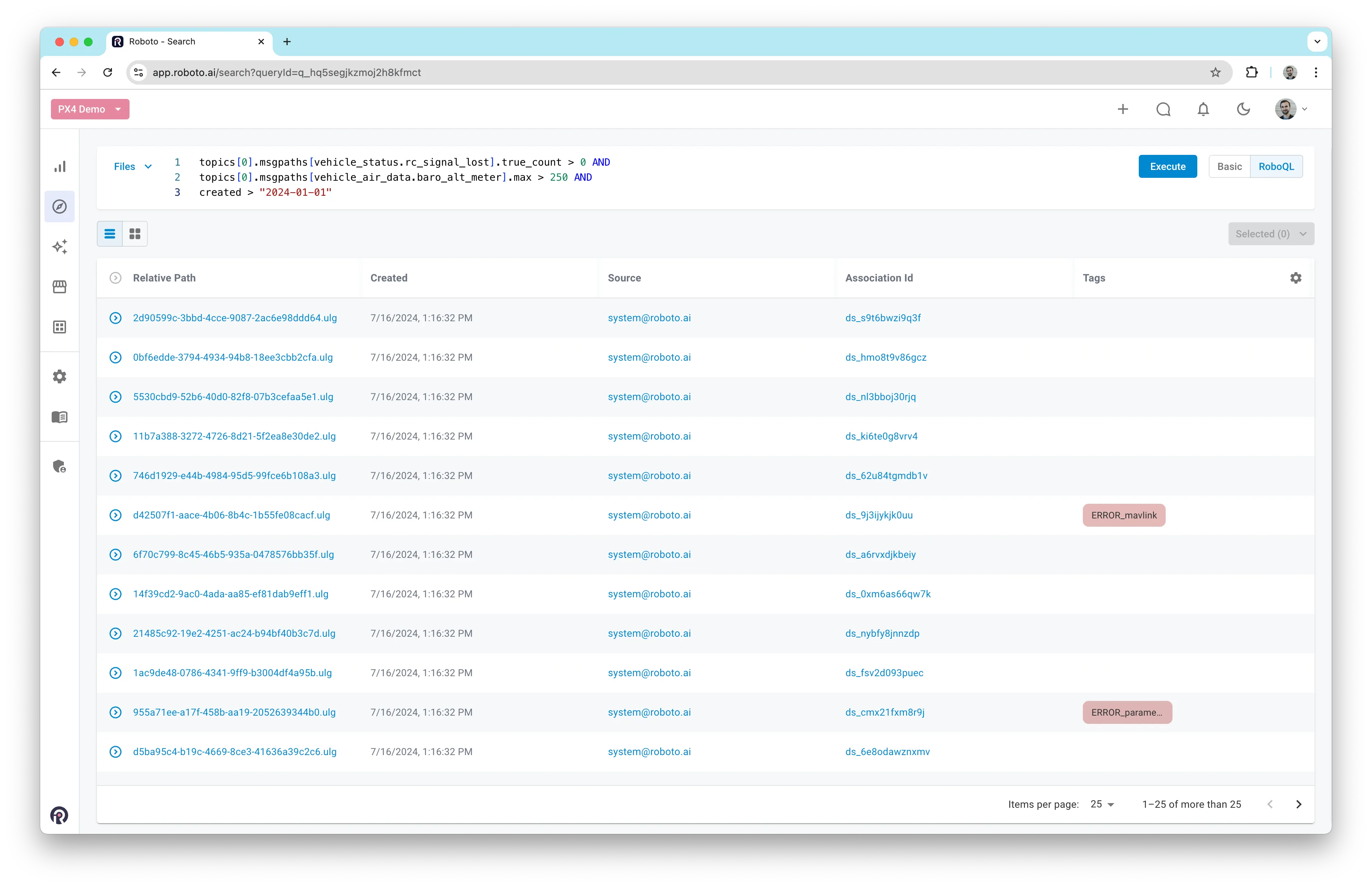 Query results