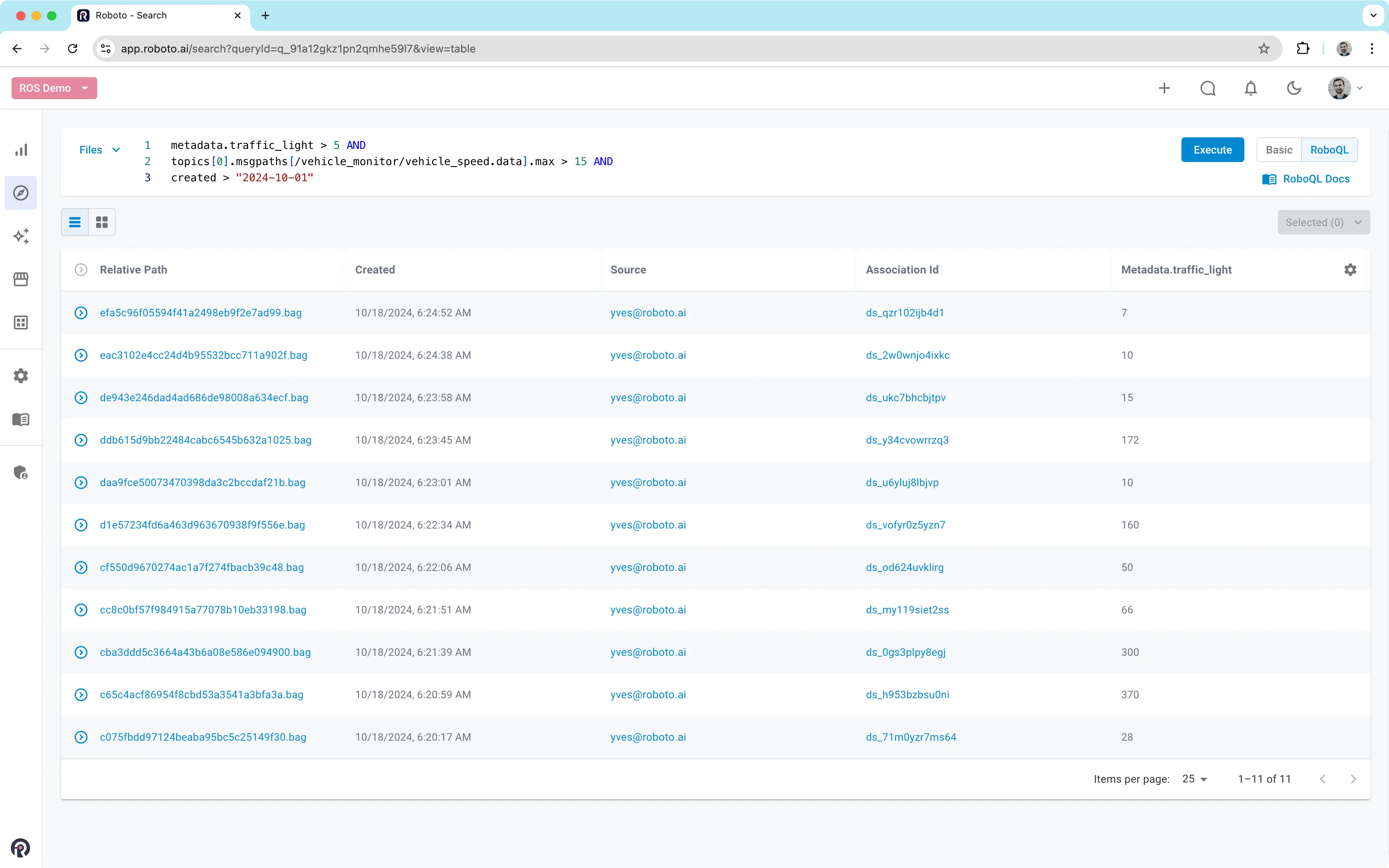 Search log data in Roboto