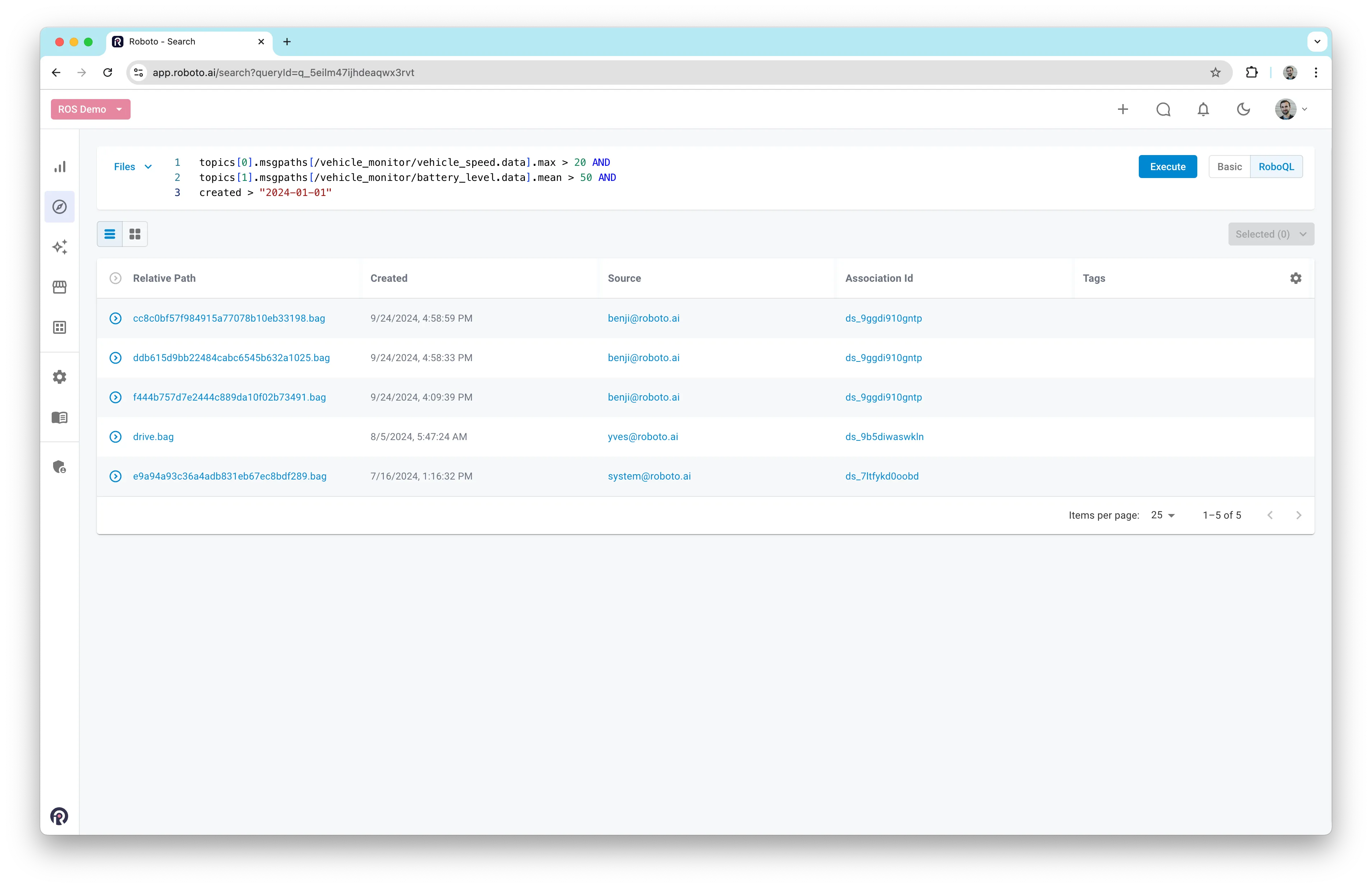 Query results